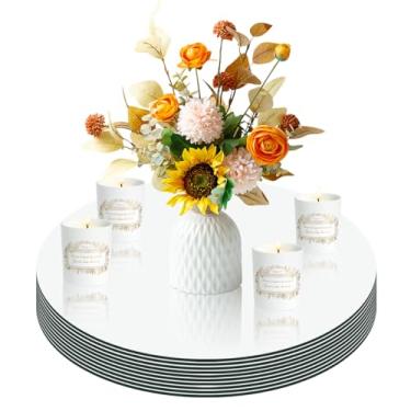 Imagem de Pacote com 12 peças centrais redondas espelhadas para decoração de mesas, centro de mesa de acrílico de 25,4 cm, bandeja de espelho, placa de vela, peça central para mesa de casamento, decorações de