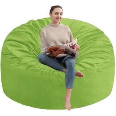 Imagem de SIMFLAG Cadeira de pufe de 1,5 m, poltronas confortáveis com enchimento de espuma de memória, sofá fofo com capa de veludo holandês, cadeiras redondas para sala de estar, sala de jogos - limão