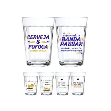 Imagem de Jogo 2 Copos Americanos Vidro Personalizado Coleção Frases Divertidas Engraçadas Arte Fixa 190ml Presente Criativo Não Desbota (Cerbeja e Fofoca)