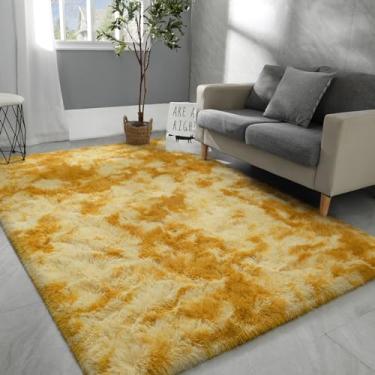 Imagem de Hutha Tapetes de área grande 20 x 25 cm para sala de estar, tapete moderno super macio e fofo, tapetes felpudos de laranja e amarelo para meninas, crianças, berçário, decoração de casa