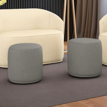 Imagem de Puff Redondo Orgânico para Sala Kit 2 Malu Linho M11 - D'Rossi - D Ros