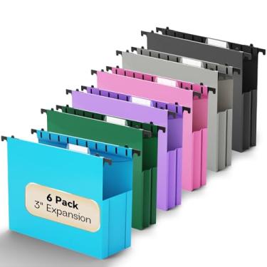 Imagem de NORDUN Pasta de arquivo de plástico com capacidade extra, pacote com 12 pastas de arquivo expansíveis, tamanho carta, pastas resistentes, expansão de 7,6 cm, pastas suspensas reforçadas projetadas