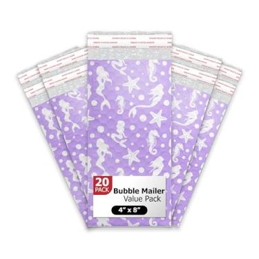 Imagem de Envelopes acolchoados com bolhas, 4 x 8 (20 peças) de designer de sereias roxas autovedantes