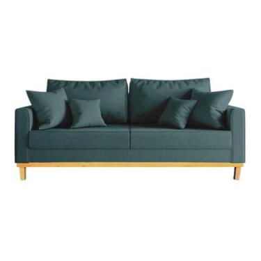 Imagem de Sofá Beny 3 Lugares 180cm Base de Madeira Linho - Topazio Decor, Azul