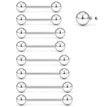 Imagem de Vqoxaggi Anéis de língua 14G de aço cirúrgico para mamilos roscados internamente barra reta piercing de língua joias para mulheres homens comprimento da barra 12 mm/14 mm/16 mm/18 mm, Metal, aço