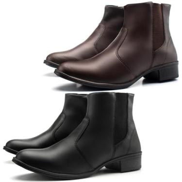 Imagem de Kit 2 Bota Feminina Salto Baixo Cano Curto Confortável Lisa Casual Dia A Dia Zíper (Café/Preto, BR, Adulto, Numérico, 34)