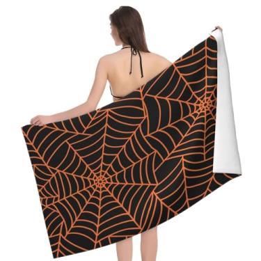 Imagem de Toalha de praia de teia de aranha preta laranja para Halloween, toalha de banho gótica absorvente sem areia de secagem rápida, grande toalha de microfibra gótica para mulheres, homens, piscina, viagem