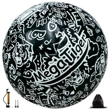 Imagem de Bola de futebol de grafite tamanho 5, couro PU impermeável, bola de fósforo oficial, com bomba e agulhas (grafite preto)