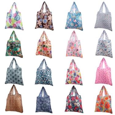 Imagem de MAQUITA 16 sacos de compras reutilizáveis de poliéster para compras de mercearia, várias cores, reutilizável, dobrável, sacola de compras
