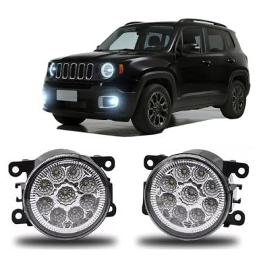 Imagem de qobsos Lâmpada de farol de neblina, par de 8,5 cm para Jeep Renegade 2015-2018 substituição de para-choque de lente transparente, 45 W, 6000 K, pacote com 2