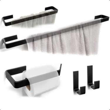 Imagem de rio design99 – kit banheiro 5 peças – alumínio preto fosco quadrado – toalheiros 60cm 30cm, papeleira, cabide, antiferrugem