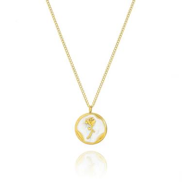 Imagem de WeiVan Colar retrô de aço inoxidável banhado a ouro com pingente redondo e lua rosa, Aço inoxidável, Sem Pedra Preciosa