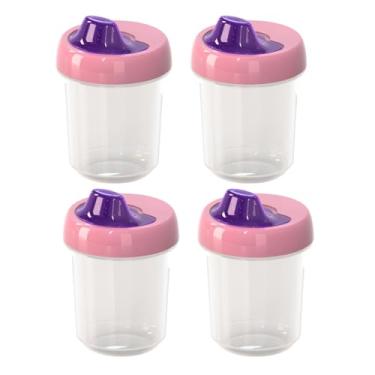 Imagem de Kit 4 Copo Bebe Criança Com Bico 350ml Transição Antivazamento Reforçado Tampa Higiênica (Rosa)