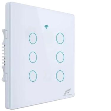 Imagem de Interruptor Inteligente Wi-Fi + RF433, 6 Botões Touch, Acabamento Em Vidro Compátivel Alexa E Google Home