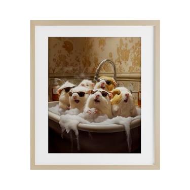 Imagem de Stupell Industries Impressão emoldurada de porquinhos da índia em banho de espuma com design sob vidro de Jim Baldwin, 40,6 x 33,5 cm