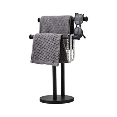 Imagem de SHUNLI Suporte de toalha de mão preto, toalheiro duplo para bancada de banheiro, suporte de toalha de mão em forma de T para aço inoxidável