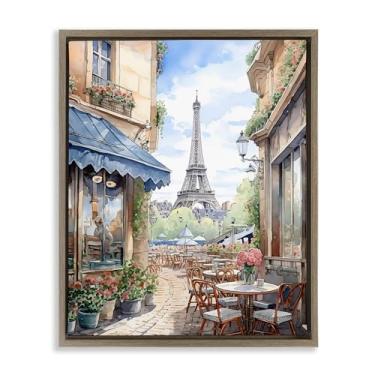 Imagem de Stupell Industries Arte de parede em tela flutuante marrom com vista da cidade da Torre Eiffel por LSR Creative Studio, 78 x 63 cm
