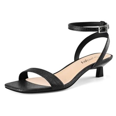 Imagem de Dumjey Sandália feminina de salto gatinho com tira no tornozelo, salto quadrado, bico aberto, vestido para festa de casamento, Raffia preta, 39