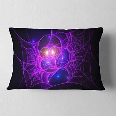 Imagem de Designart Lombar abstrato de teia de aranha fractal roxa, sala de estar, sofá, enchimento de almofada de alta qualidade + capa de almofada impressa em ambos os lados 30,5 x 50,8 cm