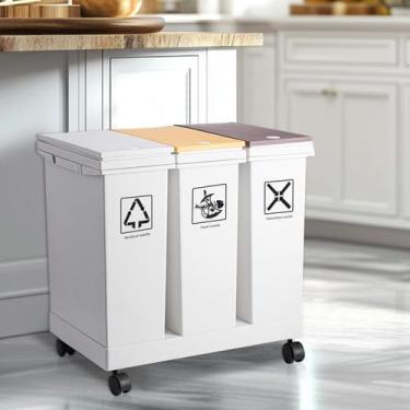 Imagem de Lixeira Ciao Stilista 60L com 3 compartimentos e rodas brancas