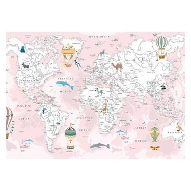 Imagem de Papel de Parede Adesivo Infantil Mapa Mundi Quarto Menina - 764pcp - A