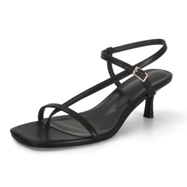 Imagem de SOVANYOU Sandália feminina de salto gatinho com tiras quadradas, bico aberto, chinelo com tira no tornozelo, Preto, 37