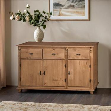 Imagem de Balcão Colonial Cor Cera em Madeira Bruta para Cozinha com Pés Tornead