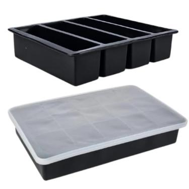 Imagem de Forma de Gelo em Silicone Flexível Antiaderente Cubos Grandes e Barras de Gelo para Bebidas e Drinks Fácil de Desenformar Kit com 2 (Preto)