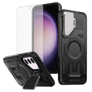 Imagem de Capa de celular para Samsung Galaxy S23 5G com capa para câmera, protetor de tela de vidro temperado, fino, magnético, robusto, suporte protetor de célula híbrida, resistente, S 23 23S GS23 G5