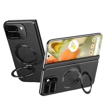Imagem de HAOMRIYL Capa magnética para Google Pixel 10 Pro Fold, protetor de tela embutido; suporte de anel capa de couro antiqueda capa de proteção de dobradiça para câmera, preta, dobra 10 Pro