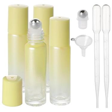 Imagem de SESENSE Frascos de rolo de óleo essencial, frascos de perfume de vidro espesso de 10 ml com abridor de funil e conta-gotas, frascos vazios de vidro colorido com bolas de rolo de aço inoxidável