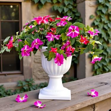 Imagem de Plantas artificiais de flores falsas para atividades ao ar livre, 2 peças de flores artificiais de seda verdadeira para exterior, flores de petúnias falsas, resistente a UV, não desbota, floral, para