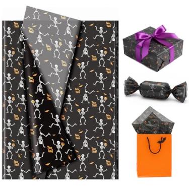 Imagem de Adurself 100 folhas de papel de seda de Halloween 35,5 x 50,8 cm preto e branco com esqueleto dançante e estampa de pedra-pomes laranja embalagem de arte para festa de aniversário de Halloween, bolsa