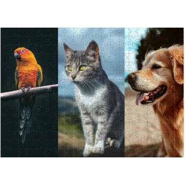 Imagem de Quebra-Cabeça de Animais em MDF 300 Peças com Gato, Cachorro e Arara