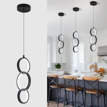 Imagem de Sovinzert Luminária pendente de LED moderna 6000K, lâmpada pendente de LED espiral preta de 18 W, lâmpada pendurada, luzes pendentes de altura ajustável para cozinha, sala de jantar, quarto, cozinha