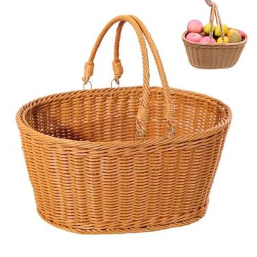 Imagem de YDLGJMCZ Cesta de colheita de jardim, cesta de piquenique de vime sintético, cesta de tecido com alças, cestas de jardim multifuncionais para coletar legumes/frutas/armazenamento