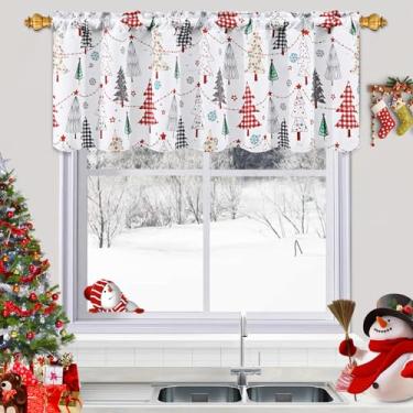 Imagem de ASPMIZ Sanefas de Natal para janelas, cortinas de cozinha de inverno para banheiro, cortinas de valência de árvore de Natal pequena saia de janela de cozinha sobre a pia, 1 painel, 132 x 45 cm