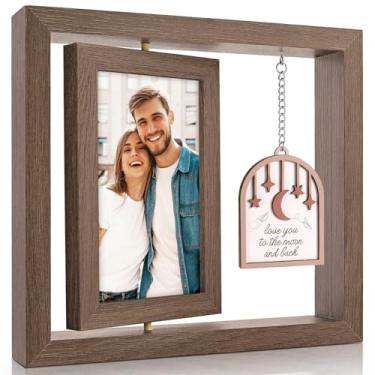 Imagem de LukieJac Porta-retrato Love You to the Moon and Back – Porta-retrato giratório de 10 x 15 cm