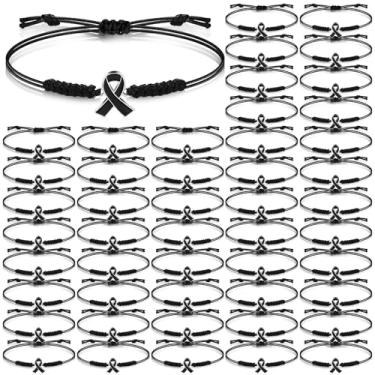 Imagem de Sasylvia 20/50 pulseiras pretas de conscientização do câncer de pele melanoma cordão ajustável elástico funeral conscientização do câncer de pele presentes para homens e mulheres acessórios de joias