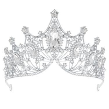 Imagem de Tiara de strass para mulheres e meninas, coroa de tiaras de princesa para noivas, tiara de rainha de cristal, acessórios de cabelo para formatura, casamento e festa