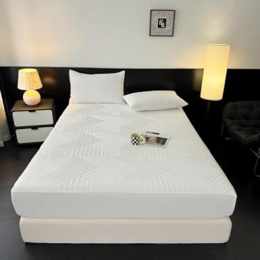 Imagem de Lençol com elástico, impermeável, capa contra poeira, macio, respirável, lençol de cama solteiro/casal/queen/king, protetor de colchão acolchoado, lavável na máquina - branco | | 120 x 200 cm (apenas