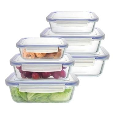 Imagem de Kit De Potes Herméticos De Vidro Retangulares, Com Tampa Click (KIT COM 6 POTES DIVERSOS TAMANHOS)