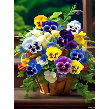 Imagem de YEEIFFD Kit de pintura de diamante de amores-perfeitos florescendo na cesta para adultos, arte de diamante de broca completa DIY para iniciantes, kits de pintura de pontos de diamante 5D para