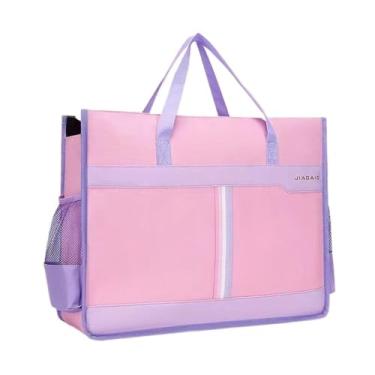 Imagem de Pastas Moda simples a3 saco grande arquivo com zíper bolsa pasta organizador de documentos sacos armazenamento portátil para mulher(Pink)