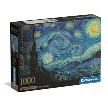 Imagem de Clementoni - Quebra-cabeça Van Gogh 1000 peças de arte para adultos e meninos, coleção de museu, tema de noite estrelada com pôster, caixa compacta, ideia de presente para homens e mulheres, feito na