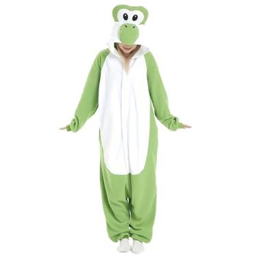 Imagem de Pijama unissex adulto de animal, fantasias de cosplay de Halloween, fantasias de desenho animado, roupa de festa, Dragão verde, XXG