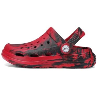 Imagem de Ballaza Tamancos infantis tie dye para meninos e meninas | Sapatos aquáticos leves sem cadarço com suporte de arco, Red Balck, 18