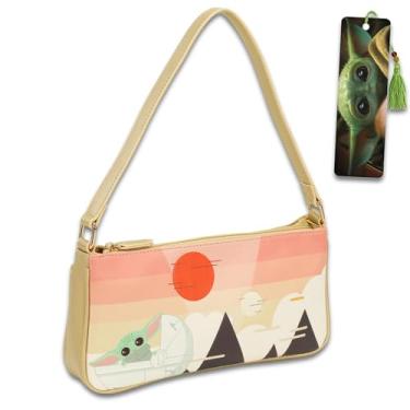 Imagem de STAR WARS Bolsa Mandalorian para adultos conjunto de acessórios com bolsa Baby Yoda 22,8 cm para mulheres mais marcador de livro | Conjunto de bolsa de ombro Baby Yoda