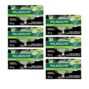 Imagem de Kit 6 Sabonetes Palmolive Naturals e Sensação Purificante Argila Preta e Óleo de Eucalipto 85g