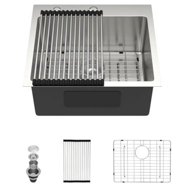 Imagem de Dcolora Pia de cozinha Drop In 50 x 45 x 23 cm, aço inoxidável 304 escovado, torneira 16 resistente, tigela única média perfeita para cozinha pequena #DC-T258002